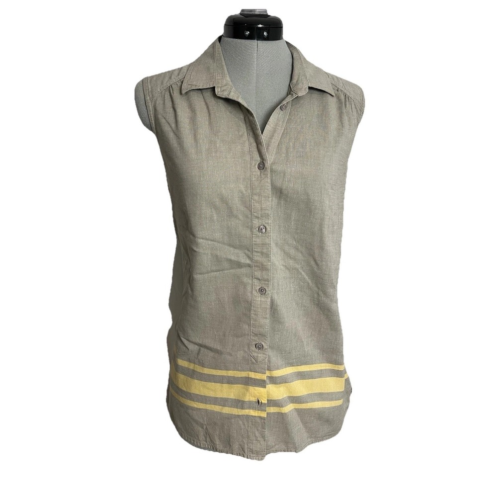 Toad and Co Women's Sz L Sleeveless Light Weight Cotton Button Up Shirt Grey